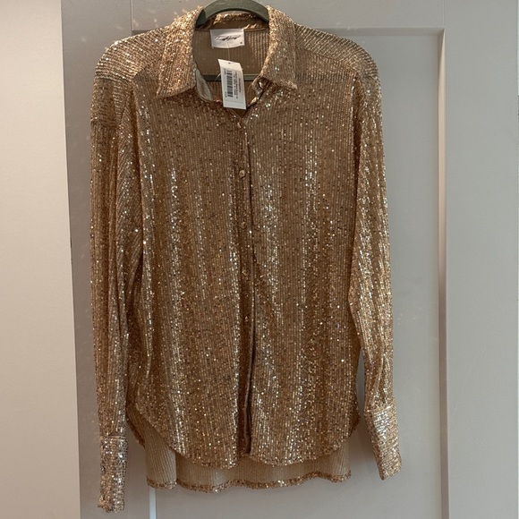 BRAND NEW. Sassy and Elegant Gold Sequin Long Sleeve Blouse - Picture 1 of 4